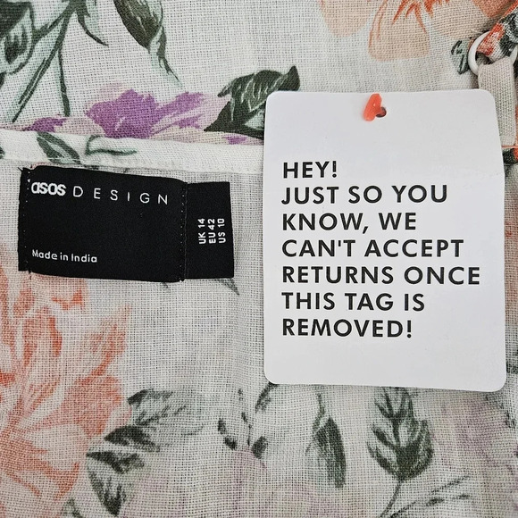 ASOS Design Fit Flare Mini Wrap Dress White Floral V Neck Tie - Picture 6 of 8